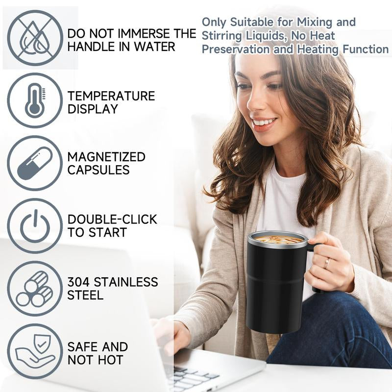 Intelligent Coffee Cup with Lid, 1/3 Counts Automatic Stirring Cup with Temperature Display, USB Rechargeable Stirring Cup for Coffee, Tea, Hot Chocolate, Gift,Gifts for Women