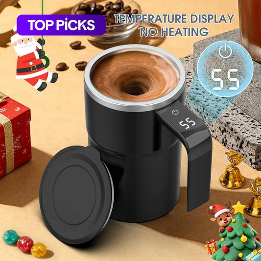 Intelligent Coffee Cup with Lid, 1/3 Counts Automatic Stirring Cup with Temperature Display, USB Rechargeable Stirring Cup for Coffee, Tea, Hot Chocolate, Gift,Gifts for Women