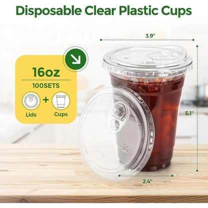16 Oz Clear Plastic Cup with Lid 20/40 Sets Disposable Ice Coffee Cups Eco-Friendly Recyclable Takeout Coffee Cups Perfect for Smoothies Milkshakes Cold Drinks