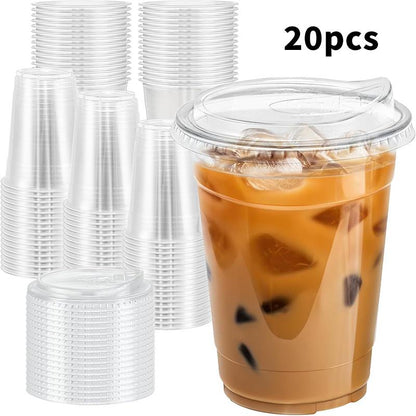 16 Oz Clear Plastic Cup with Lid 20/40 Sets Disposable Ice Coffee Cups Eco-Friendly Recyclable Takeout Coffee Cups Perfect for Smoothies Milkshakes Cold Drinks